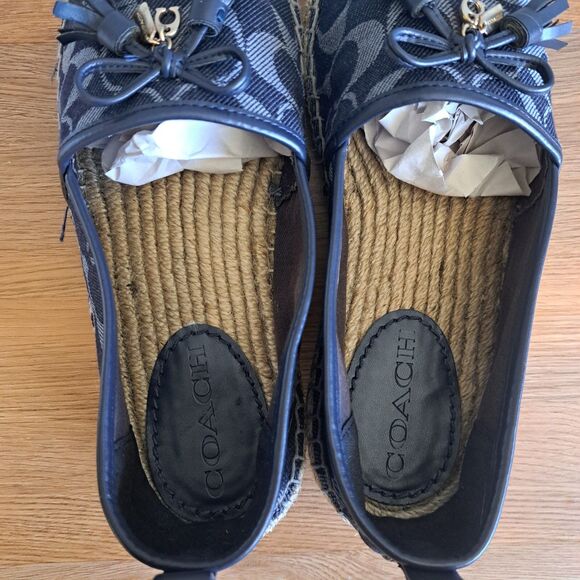 COACH Carson Espadrille Flats 8.5 Women’s Slip-On Shoes Denim Blue Logo Comfort - Picture 9 of 13